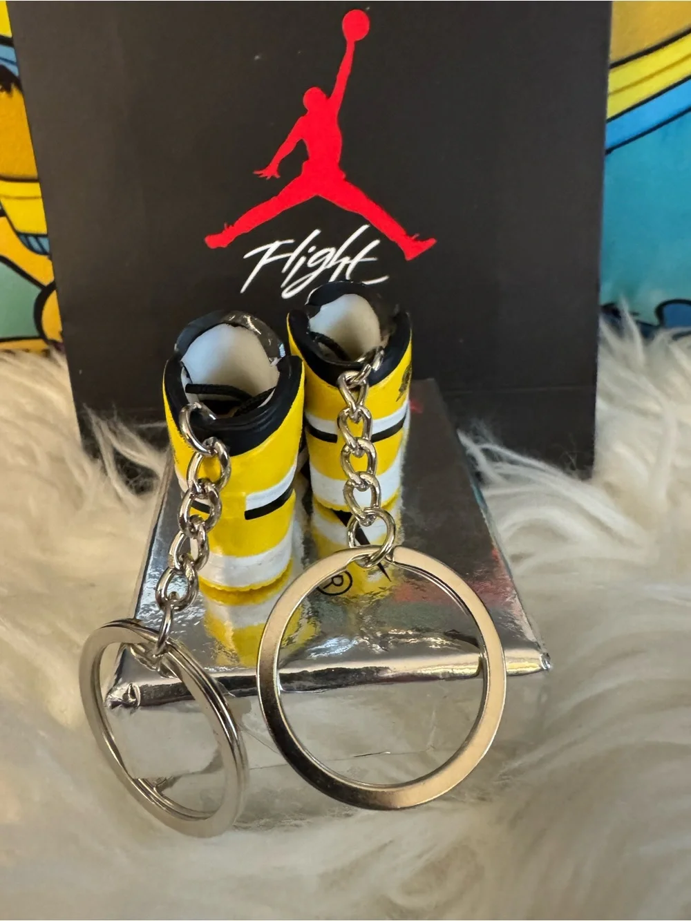 Jordan Mini Sneaker Keychain in Yellow, Black & White